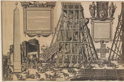 De oprichting van de obelisk op het St. Pietersplein door Natale Bonifazio da Sebenico