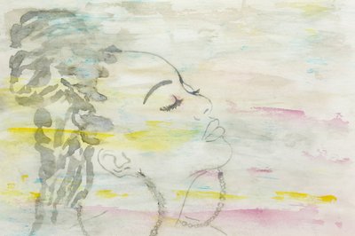 Dromerige vrouw in aquarel door Natalie Bruns