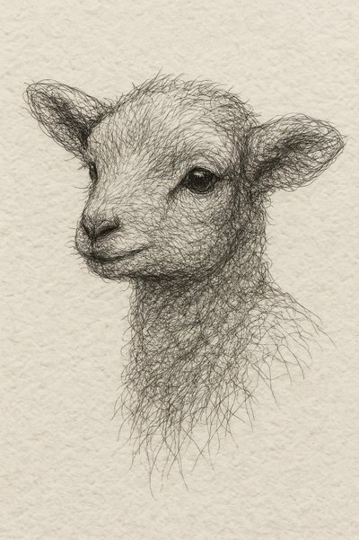 Tekening van een lief lammetje door Natalie Bruns