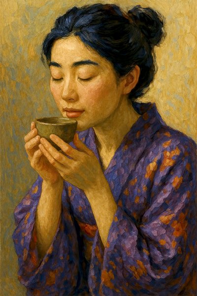 Japanse vrouw die van thee geniet door Natalie Bruns