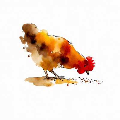 Pikende kip – aquarel door Natalie Bruns