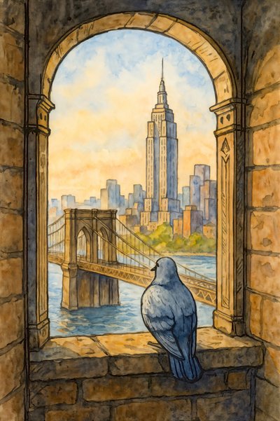 Het uitzicht van Pigeon op New York door Natalie Bruns