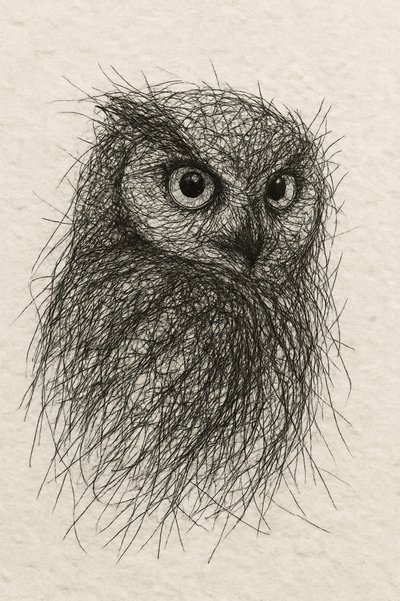 De blik van de gekrabbelde uil door Natalie Bruns