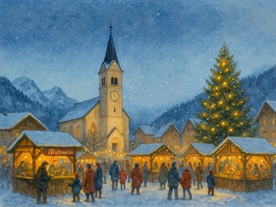 Kerstmarkt in het besneeuwde dorp door Natalie Bruns