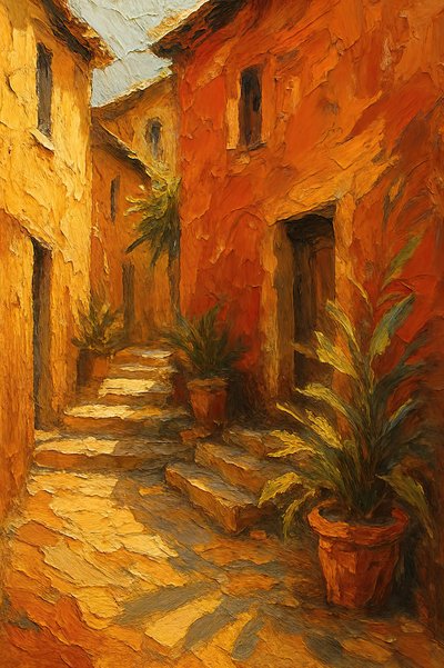 Trappen in Sunlit Village door Natalie Bruns