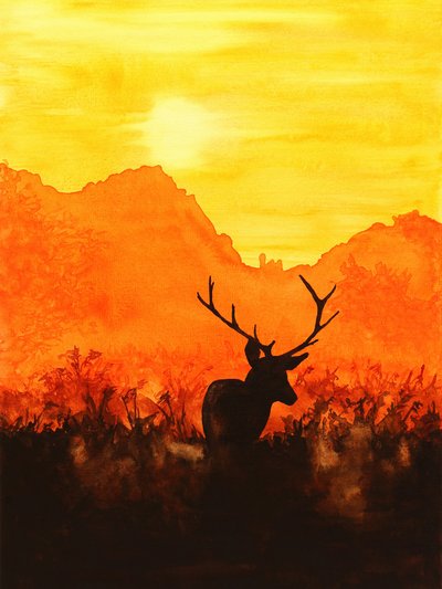 Silhouet van een hert bij zonsondergang door Natalie Bruns