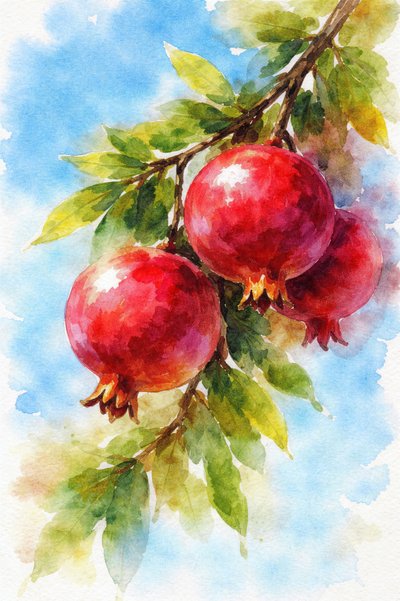 Levendig schilderij van granaatappels door Natalie Bruns
