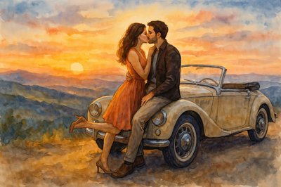 Vintage auto bij zonsondergang door Natalie Bruns