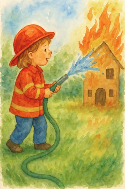 Een jonge brandweerman aan het spelen door Natalie Bruns