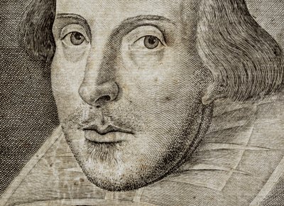(detail) Portret van William Shakespeare op frontispice van Komedies, geschiedenissen, &c. door Nathan Benn