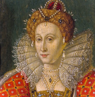 Detail van miniatuur olieverfportret van Koningin Elizabeth I door Nathan Benn