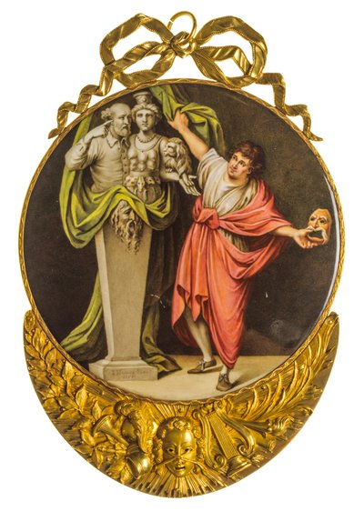 Emaille medaillon met een dramatische acteur in een klassieke toga door Nathan Benn