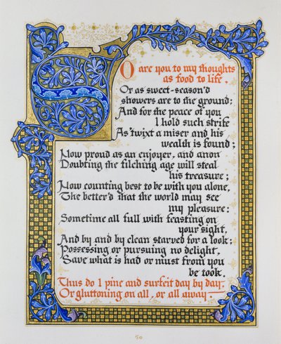 Pagina van Shakespeare liederen en sonnetten met verluchting door Nathan Benn