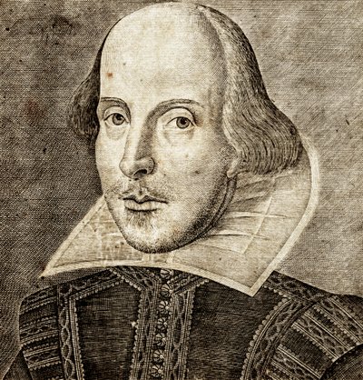 Portret van William Shakespeare op frontispice van Komedies, geschiedenissen en tragedies door Nathan Benn