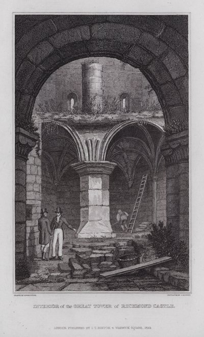 Interieur van de Grote Toren van Richmond Castle (gravure) door Nathaniel (after) Whittock