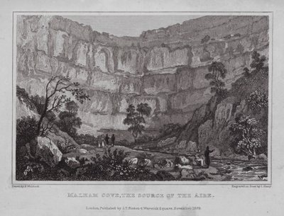 Malham Cove, de Bron van de Aire door Nathaniel (after) Whittock