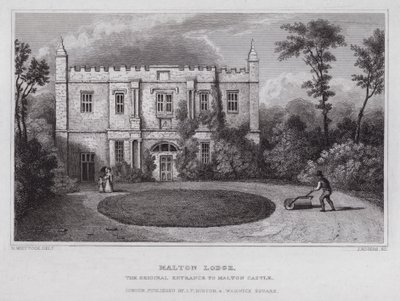 Malton Lodge, de oorspronkelijke ingang van Malton Castle door Nathaniel (after) Whittock