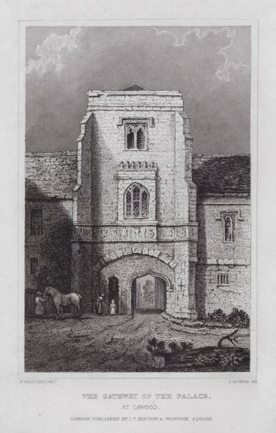 De poort van het paleis, in Cawood door Nathaniel (after) Whittock