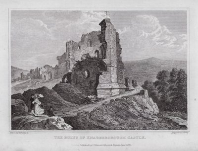 De Ruïnes van Knaresborough Castle door Nathaniel (after) Whittock