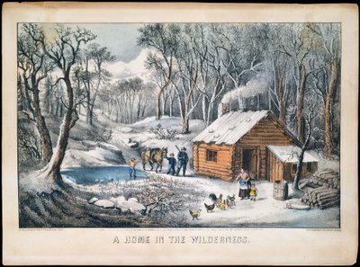 Een huis in de wildernis door Currier and Ives