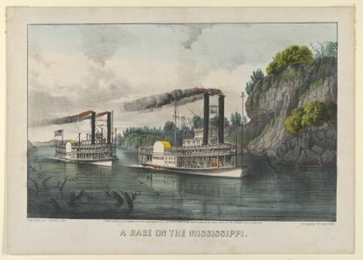 Een race op de Mississippi, 1870 door Currier and Ives
