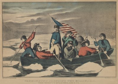 Washington Steekt de Delaware Over - Avond Voorafgaand aan de Slag bij Trenton, December door Currier and Ives