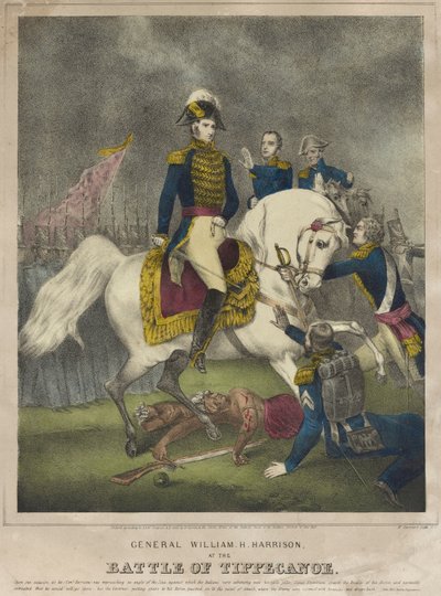 Generaal William H. Harrison bij de Slag van Tippecanoe door Nathaniel Currier