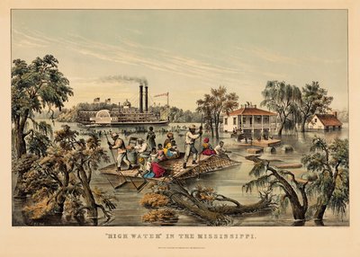 „Hoogwater” in de Mississippi door Nathaniel Currier