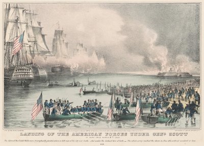 Landing van de Amerikaanse troepen onder Genl. Scott: Bij Vera Cruz 9 maart 1847 door Nathaniel Currier