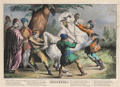 Mazeppa: Plaat 1 van set van vier (4) platen (Gebonden aan een paard) door Nathaniel Currier