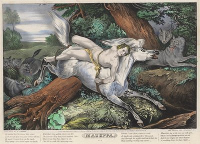 Mazeppa: Plaat 2 van een set van vier (4) platen (Achtervolgd door wolven) door Nathaniel Currier