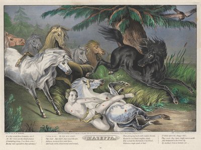 Mazeppa: Plaat 3 van set van Vier (4) Platen (Omringd door Wilde Paarden) door Nathaniel Currier