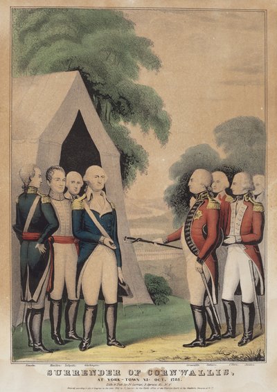 Overgave van Cornwallis: Bij York-Town Va. Okt. 1781 door Nathaniel Currier