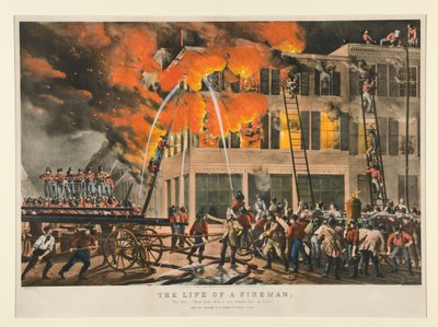 Het leven van een brandweerman / De brand door Nathaniel Currier