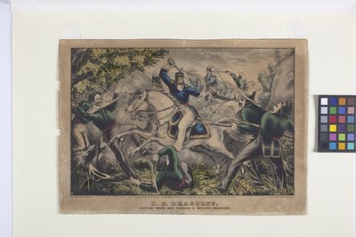 U.S. Dragoons, die hun weg banen door een Mexicaanse hinderlaag door Nathaniel Currier