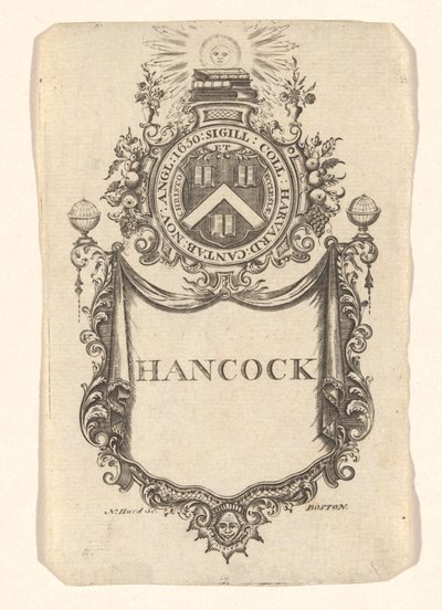 Boekplaat van Harvard College (Hancock) door Nathaniel Hurd