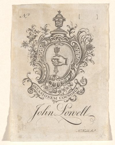 Boekplaat van John Lowell door Nathaniel Hurd