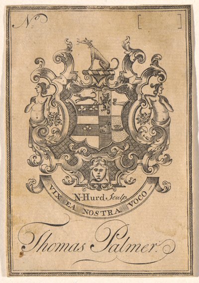 Boekplaat van Thomas Palmer door Nathaniel Hurd
