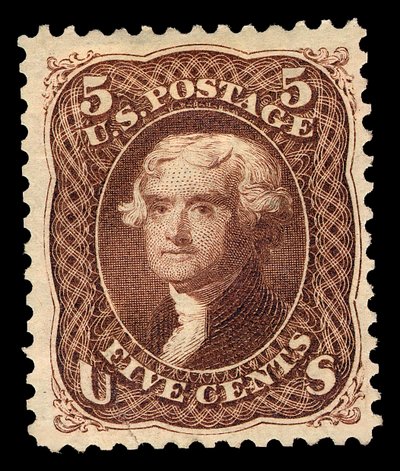 5c Thomas Jefferson heruitgave enkel door National Bank Note Company