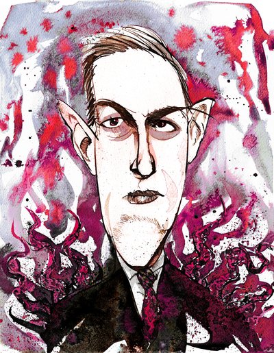 Amerikaanse horror- en sciencefiction schrijver Howard Phillips Lovecraft (1890-1937); karikatuur door Neale Osborne