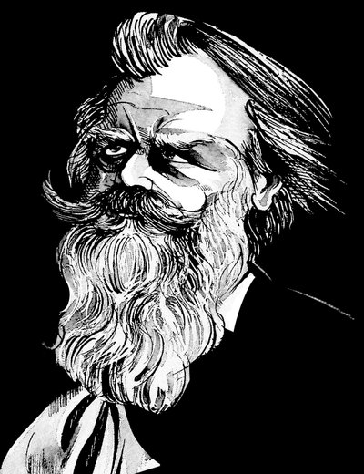 Johannes Brahms, Duitse componist (1833-97), grijstoon aquarel karikatuur door Neale Osborne