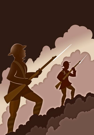 Eerste Wereldoorlog Soldaten met Bajonetten - Uit Loopgraven Komend door Neale Osborne
