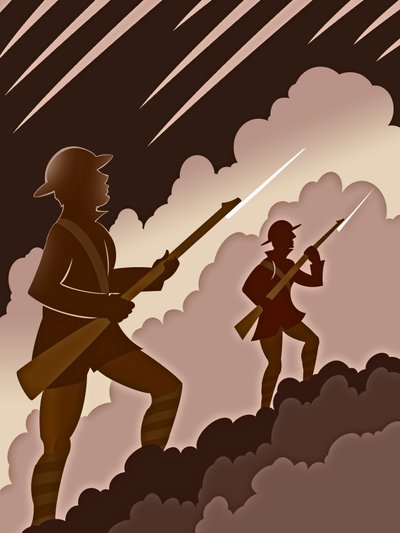 Eerste Wereldoorlog soldaten met bajonetten - opkomend uit loopgraven door Neale Osborne