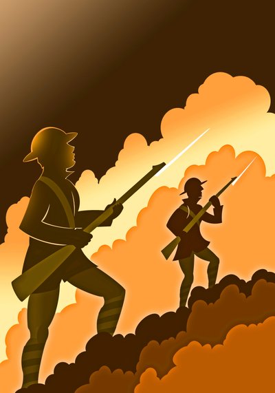Eerste Wereldoorlog soldaten met bajonetten - opkomend uit loopgraven door Neale Osborne