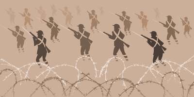 Eerste Wereldoorlog soldaten met bajonetten - opkomend uit loopgraven door Neale Osborne