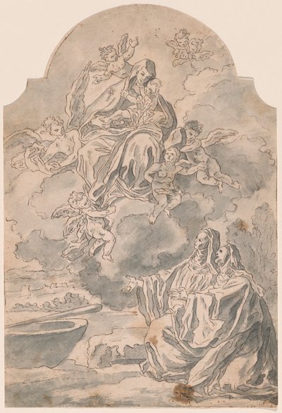 De Maagd en het Kind verschijnen aan twee vrouwelijke monniken door Neapolitan 17th Century