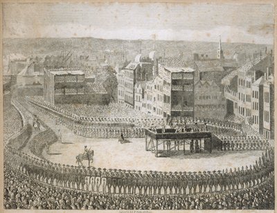 Executie van de rebellenleiders in 1745, Tower Hill, Londen, 18e eeuw door Neele and Stockley