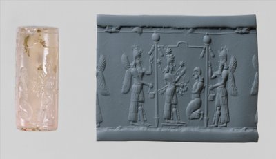 Cilinderzegel van Ishtar en moderne indruk, ca. 8e-7e eeuw v.Chr. (chalcedoon) door Neo Assyrian Neo Assyrian