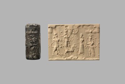 Cilinderzegel met schorpioenman en moderne indruk, ca. 8e-7e eeuw v.Chr. (kwarts, cryptokristallijn) door Neo Assyrian