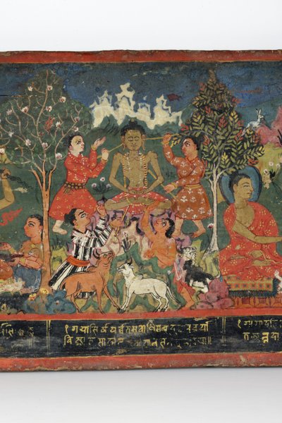 Detail van een boeddhistisch manuscriptomslag (detail) door Nepalese School